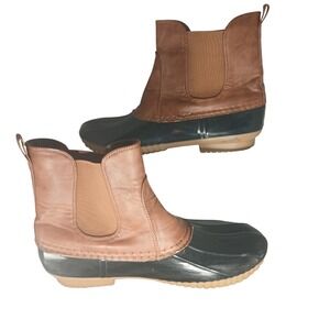 Yoki Womens Chelsea Duck Boots Brown Black Plaid Lined Ankle Rain Boots Size 10